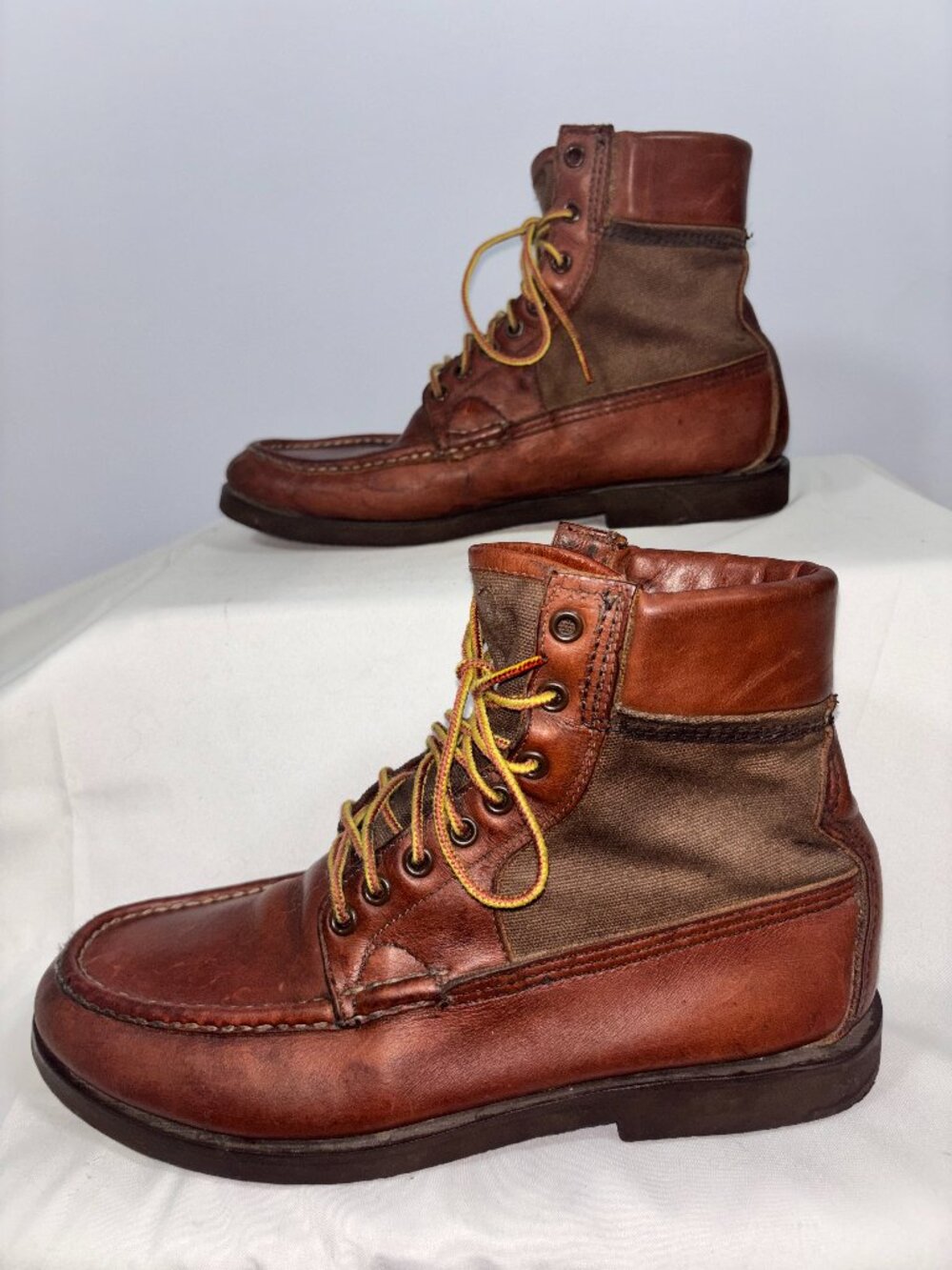 Vintage W.C. Russell Moccasin Co. Leather & Canvas Boots Men's Size 9 D